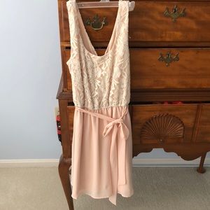 Peach dress with lace top